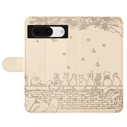 For Google Pixel 8a Wallet Case PU Leather Wall Cats Pattern Phone Cover