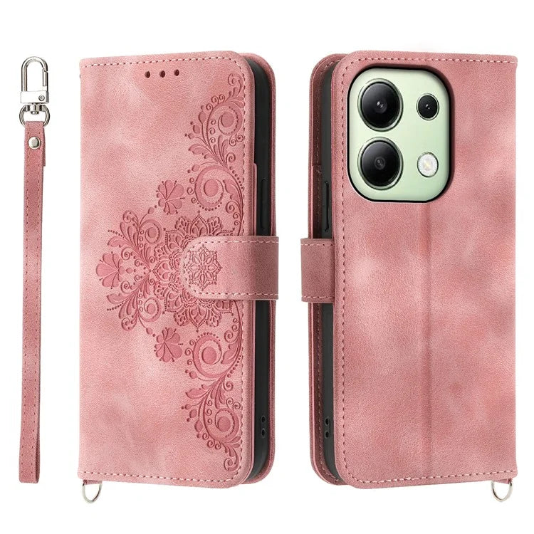 For Xiaomi Redmi Note 13 4G Leather Case Flower Pattern Cover Multiple Card Slots