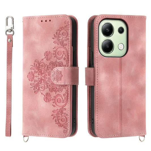 For Xiaomi Redmi Note 13 4G Leather Case Flower Pattern Cover Multiple Card Slots
