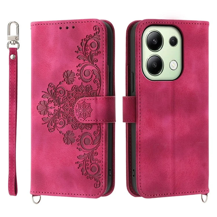 For Xiaomi Redmi Note 13 4G Leather Case Flower Pattern Cover Multiple Card Slots