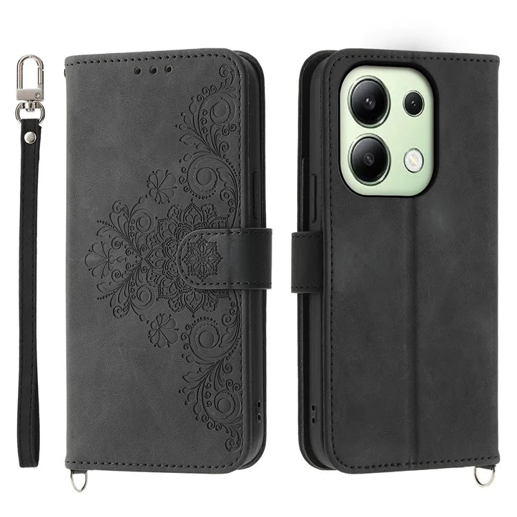 For Xiaomi Redmi Note 13 4G Leather Case Flower Pattern Cover Multiple Card Slots
