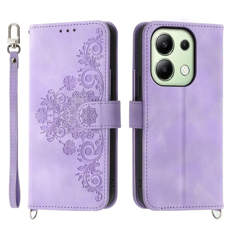 For Xiaomi Redmi Note 13 4G Leather Case Flower Pattern Cover Multiple Card Slots