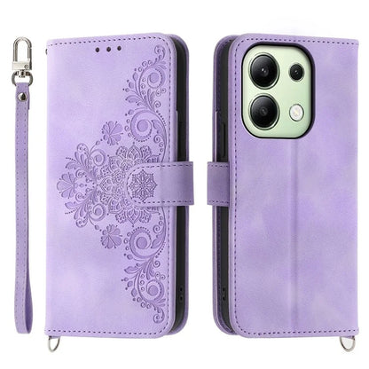 For Xiaomi Redmi Note 13 4G Leather Case Flower Pattern Cover Multiple Card Slots