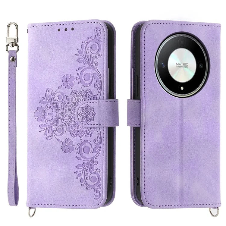 For Honor X9b 5G / Magic6 Lite 5G Leather Case Wallet Cover with Hand Strap and Shoulder Strap