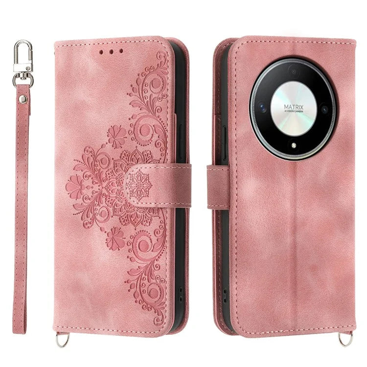 For Honor X9b 5G / Magic6 Lite 5G Leather Case Wallet Cover with Hand Strap and Shoulder Strap
