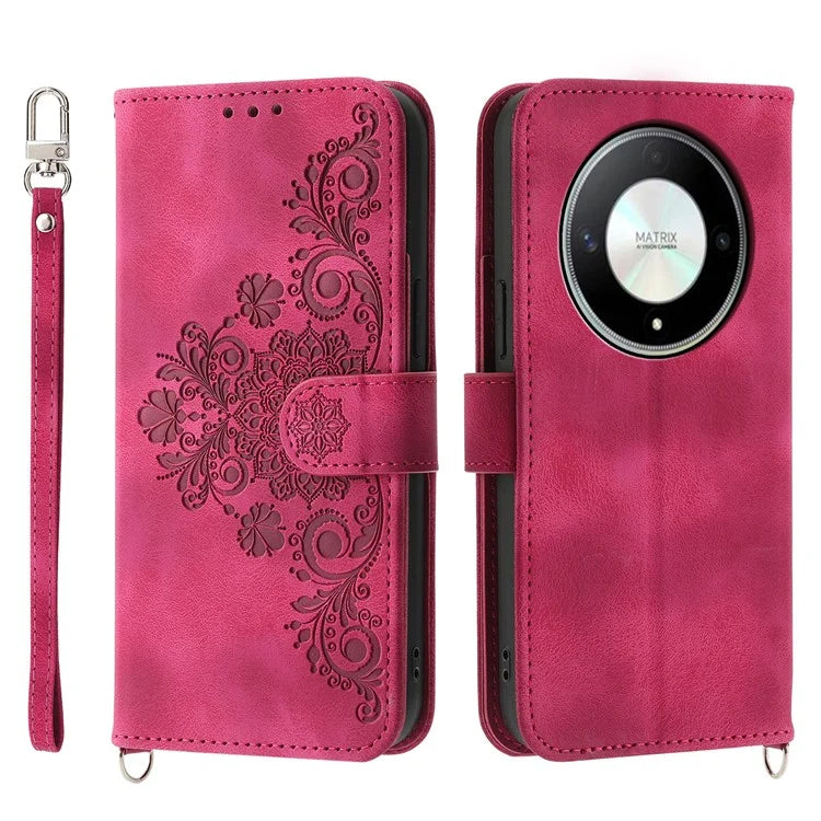 For Honor X9b 5G / Magic6 Lite 5G Leather Case Wallet Cover with Hand Strap and Shoulder Strap