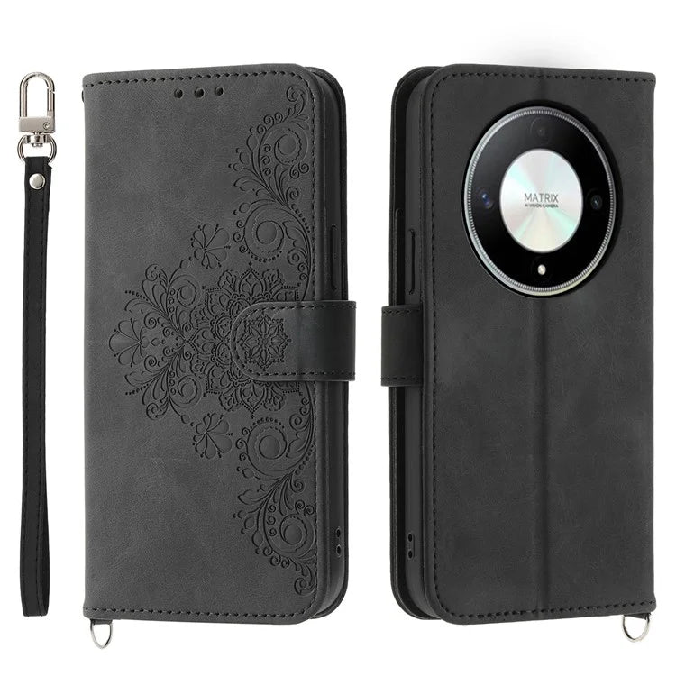 For Honor X9b 5G / Magic6 Lite 5G Leather Case Wallet Cover with Hand Strap and Shoulder Strap