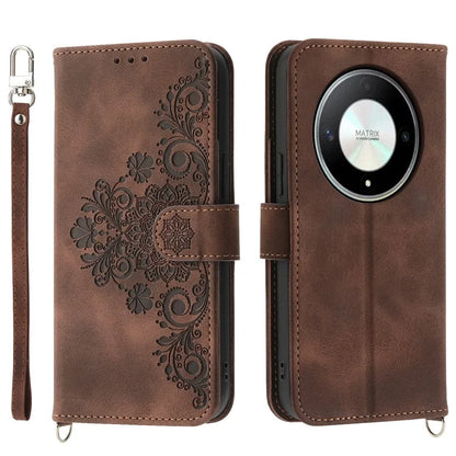 For Honor X9b 5G / Magic6 Lite 5G Leather Case Wallet Cover with Hand Strap and Shoulder Strap