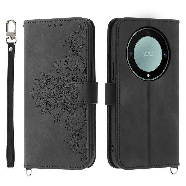 For Honor X9a 5G Crossbody Leather Case Card Slots Wallet Cover Flower Pattern