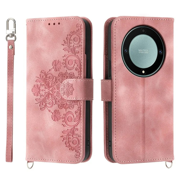 For Honor X9a 5G Crossbody Leather Case Card Slots Wallet Cover Flower Pattern