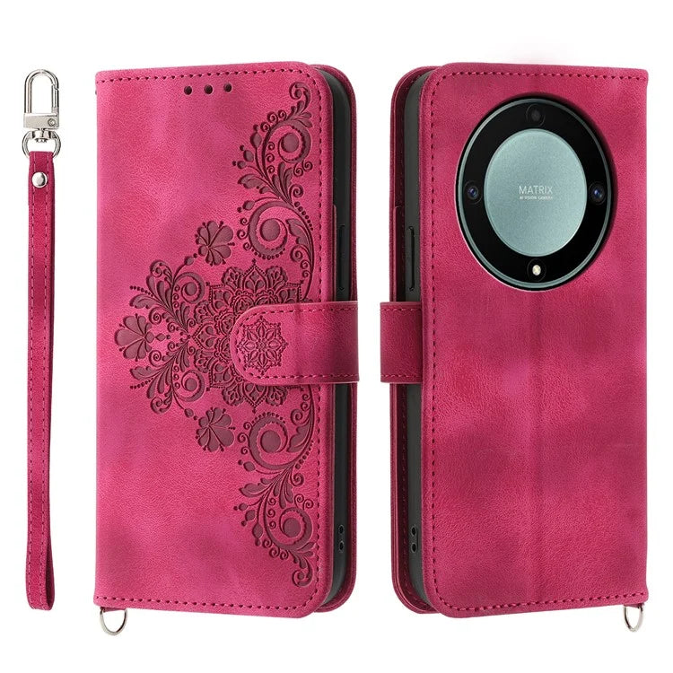 For Honor X9a 5G Crossbody Leather Case Card Slots Wallet Cover Flower Pattern