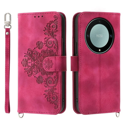 For Honor X9a 5G Crossbody Leather Case Card Slots Wallet Cover Flower Pattern