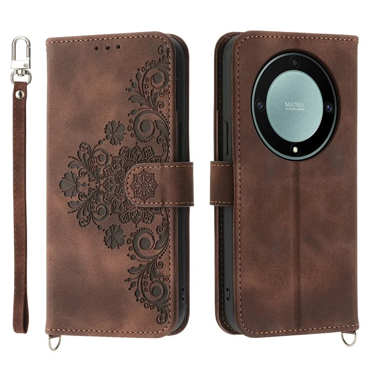 For Honor X9a 5G Crossbody Leather Case Card Slots Wallet Cover Flower Pattern