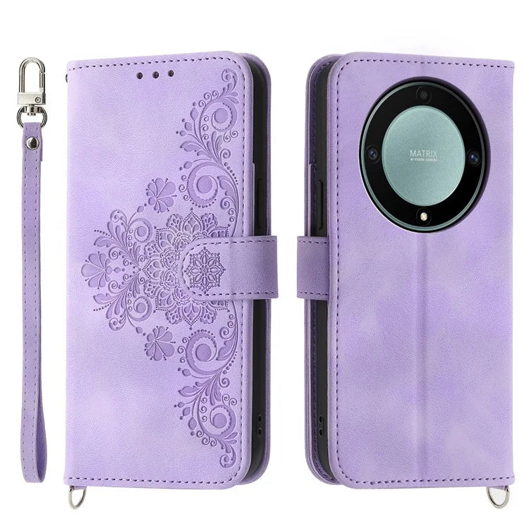 For Honor X9a 5G Crossbody Leather Case Card Slots Wallet Cover Flower Pattern