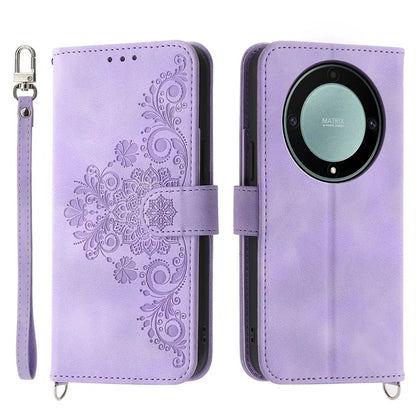 For Honor X9a 5G Crossbody Leather Case Card Slots Wallet Cover Flower Pattern