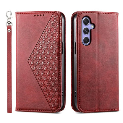 For Samsung Galaxy A55 5G Case Leather Phone Cover Wallet Rhombus Imprinted