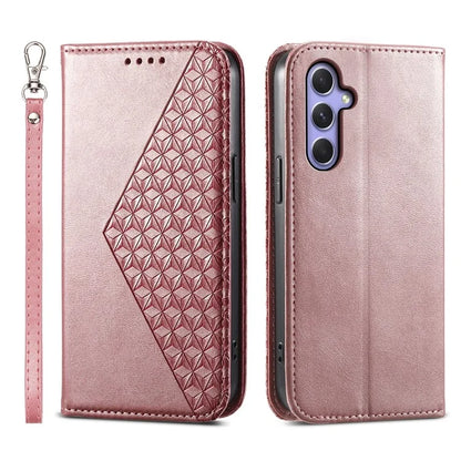 For Samsung Galaxy A55 5G Case Leather Phone Cover Wallet Rhombus Imprinted