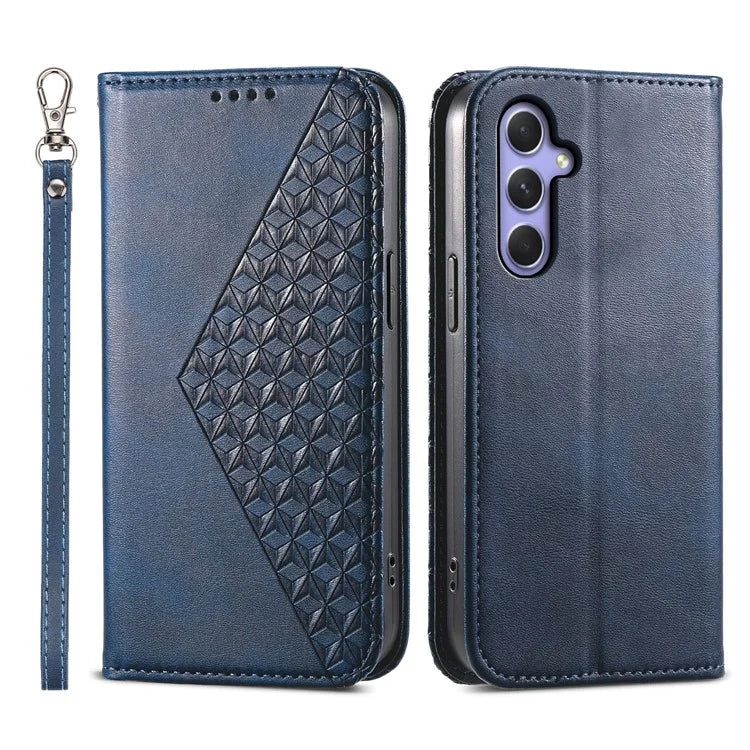 For Samsung Galaxy A55 5G Case Leather Phone Cover Wallet Rhombus Imprinted