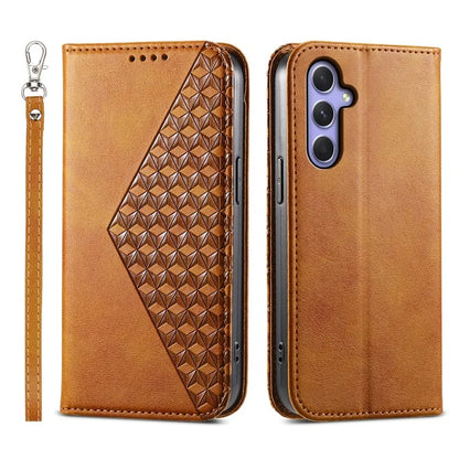 For Samsung Galaxy A55 5G Case Leather Phone Cover Wallet Rhombus Imprinted