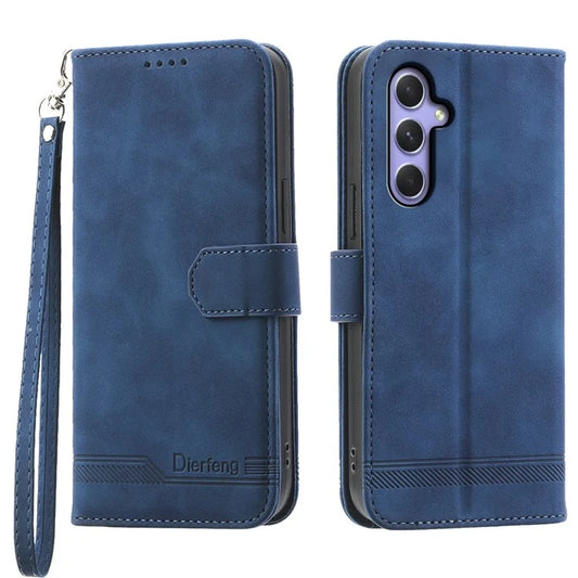 DIERFENG DF-03 for Samsung Galaxy A55 5G Leather Case Line Imprinted Wallet Cover