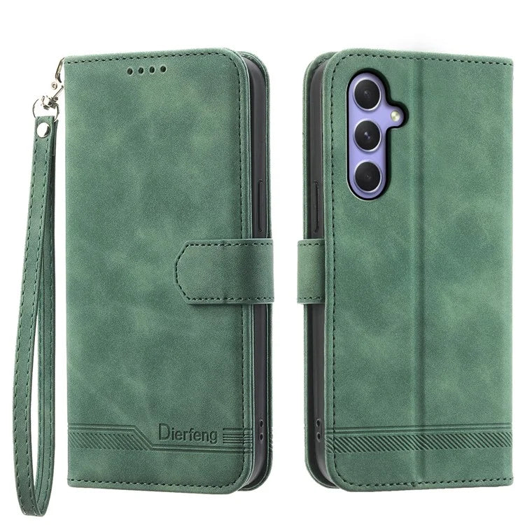 DIERFENG DF-03 for Samsung Galaxy A55 5G Leather Case Line Imprinted Wallet Cover