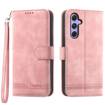 DIERFENG DF-03 for Samsung Galaxy A55 5G Leather Case Line Imprinted Wallet Cover