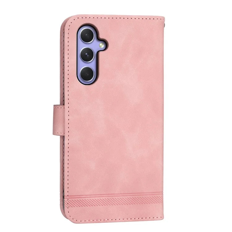 DIERFENG DF-03 for Samsung Galaxy A55 5G Leather Case Line Imprinted Wallet Cover