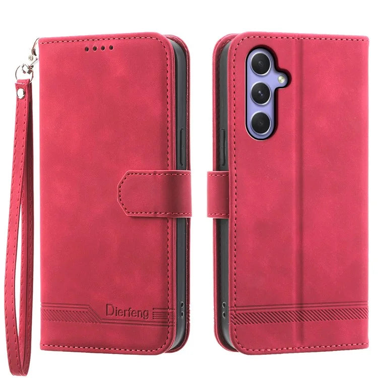 DIERFENG DF-03 for Samsung Galaxy A55 5G Leather Case Line Imprinted Wallet Cover