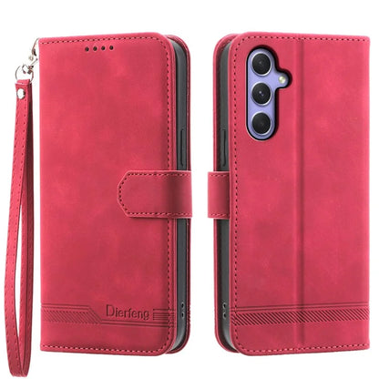 DIERFENG DF-03 for Samsung Galaxy A55 5G Leather Case Line Imprinted Wallet Cover