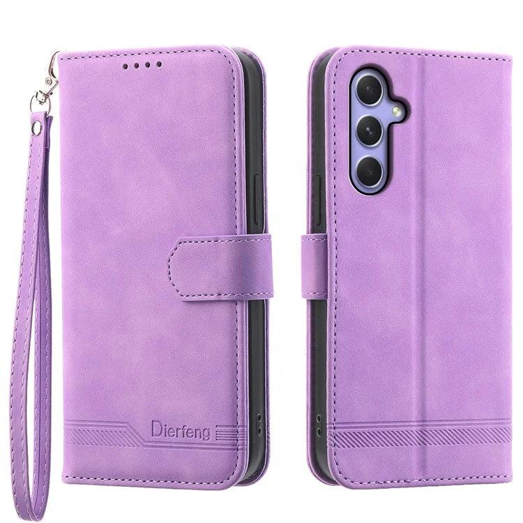 DIERFENG DF-03 for Samsung Galaxy A55 5G Leather Case Line Imprinted Wallet Cover