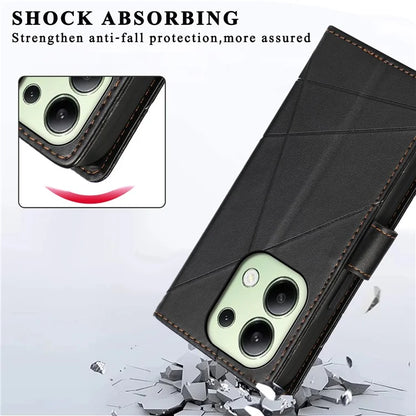 DF-06 For Xiaomi Redmi Note 13 4G Leather Case Line Imprinted Folio Cover