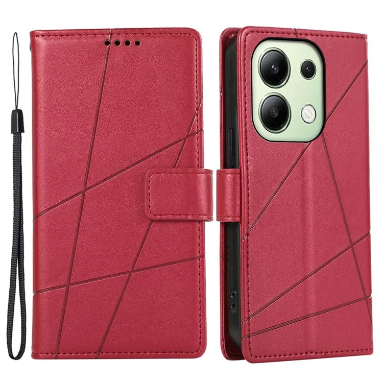 DF-06 For Xiaomi Redmi Note 13 4G Leather Case Line Imprinted Folio Cover