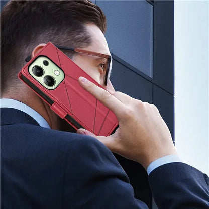 DF-06 For Xiaomi Redmi Note 13 4G Leather Case Line Imprinted Folio Cover