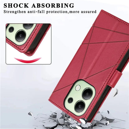 DF-06 For Xiaomi Redmi Note 13 4G Leather Case Line Imprinted Folio Cover