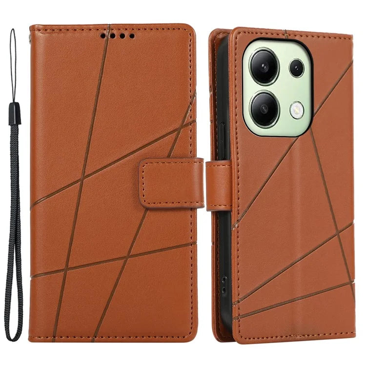 DF-06 For Xiaomi Redmi Note 13 4G Leather Case Line Imprinted Folio Cover