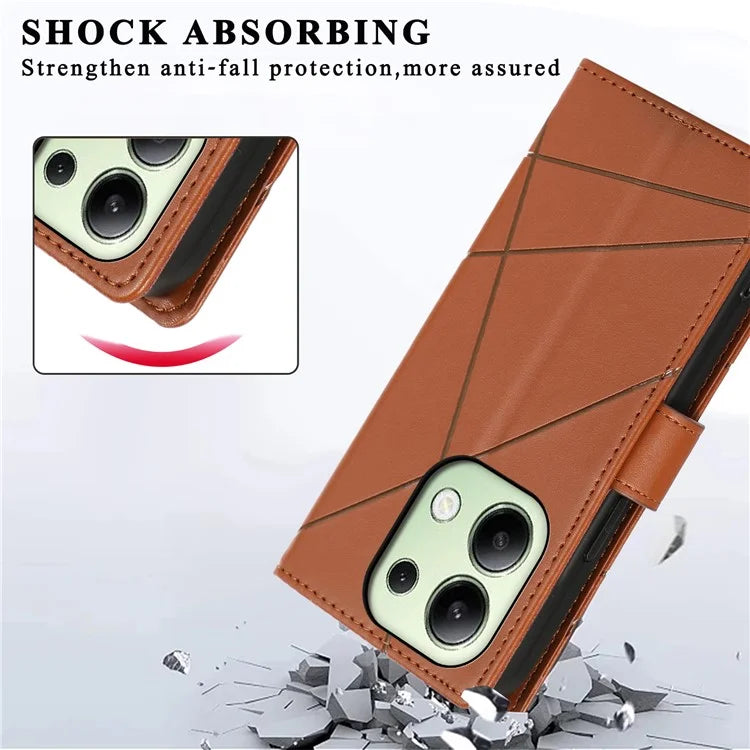 DF-06 For Xiaomi Redmi Note 13 4G Leather Case Line Imprinted Folio Cover