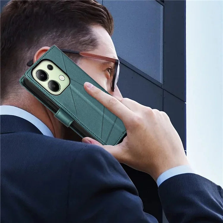 DF-06 For Xiaomi Redmi Note 13 4G Leather Case Line Imprinted Folio Cover
