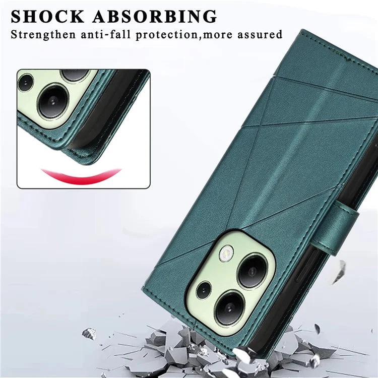 DF-06 For Xiaomi Redmi Note 13 4G Leather Case Line Imprinted Folio Cover