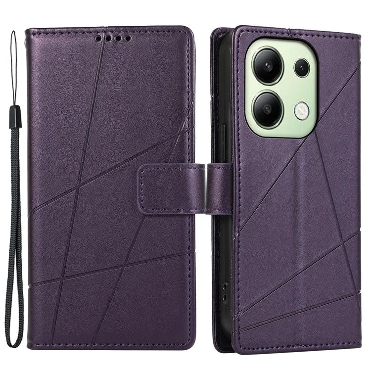 DF-06 For Xiaomi Redmi Note 13 4G Leather Case Line Imprinted Folio Cover