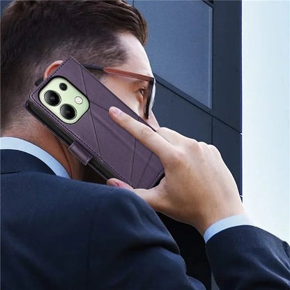 DF-06 For Xiaomi Redmi Note 13 4G Leather Case Line Imprinted Folio Cover
