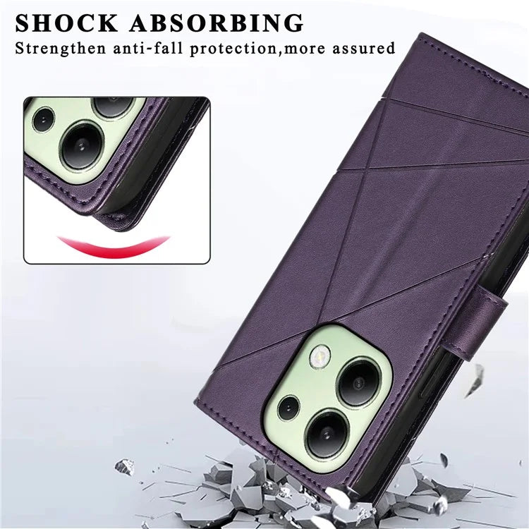 DF-06 For Xiaomi Redmi Note 13 4G Leather Case Line Imprinted Folio Cover