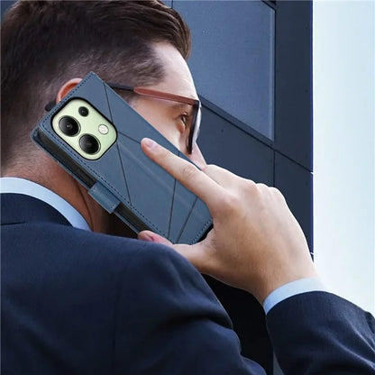 DF-06 For Xiaomi Redmi Note 13 4G Leather Case Line Imprinted Folio Cover