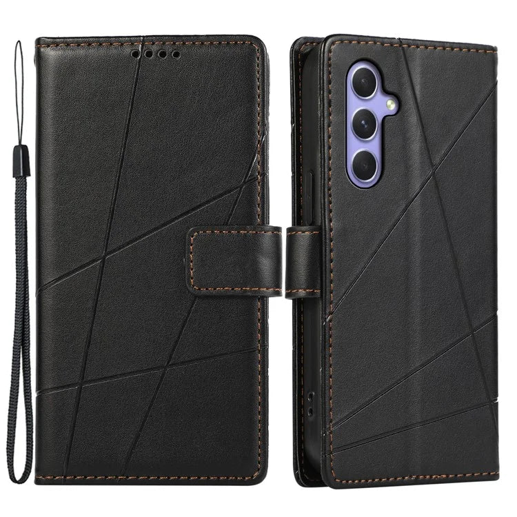 DF-06 For Samsung Galaxy A55 5G Wallet Case Line Imprinted Leather Phone Cover