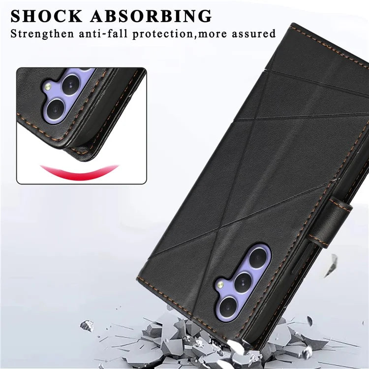 DF-06 For Samsung Galaxy A55 5G Wallet Case Line Imprinted Leather Phone Cover