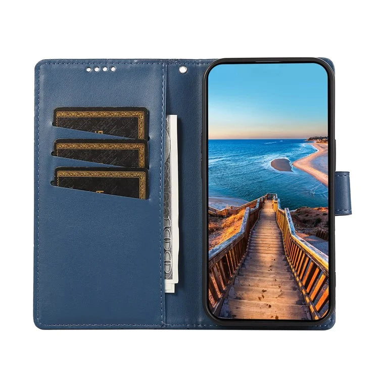 DF-06 For Samsung Galaxy A55 5G Wallet Case Line Imprinted Leather Phone Cover