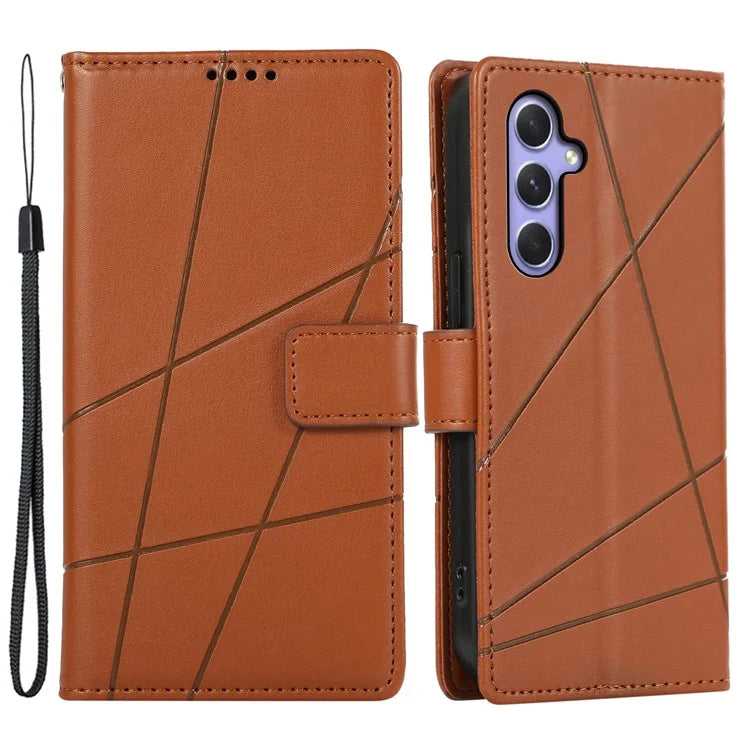 DF-06 For Samsung Galaxy A55 5G Wallet Case Line Imprinted Leather Phone Cover