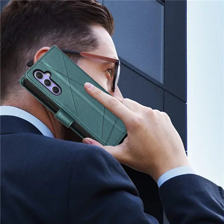 DF-06 For Samsung Galaxy A55 5G Wallet Case Line Imprinted Leather Phone Cover