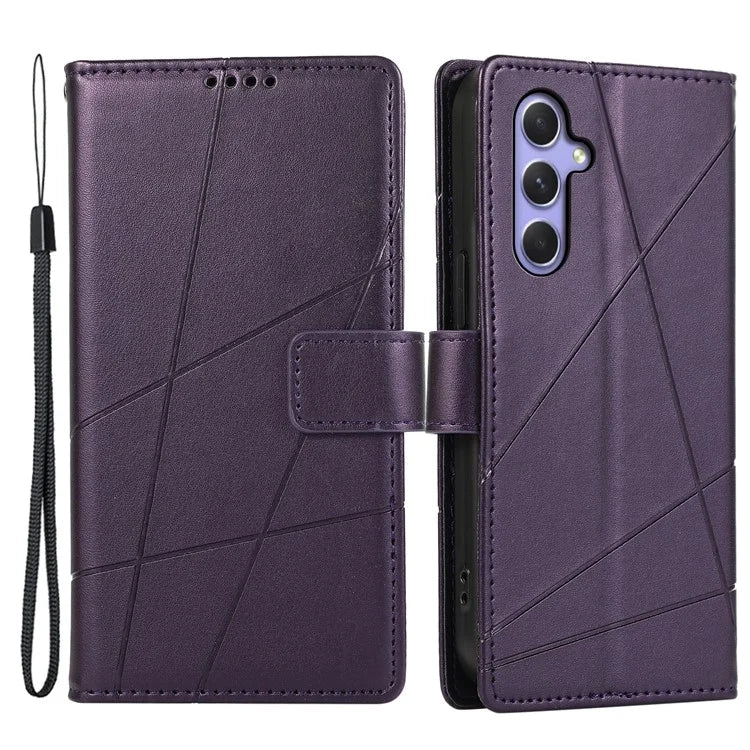 DF-06 For Samsung Galaxy A55 5G Wallet Case Line Imprinted Leather Phone Cover
