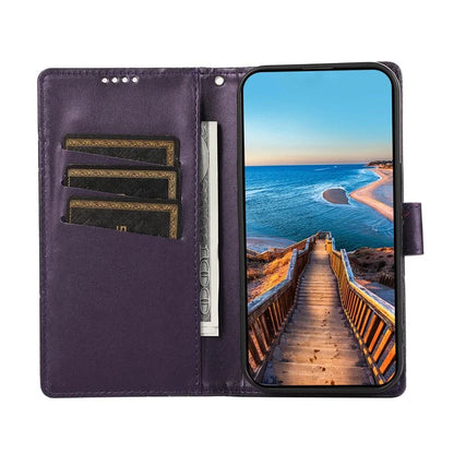 DF-06 For Samsung Galaxy A55 5G Wallet Case Line Imprinted Leather Phone Cover