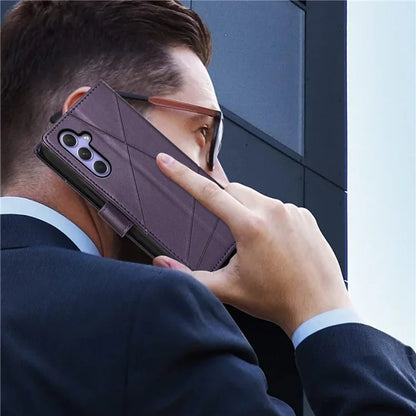 DF-06 For Samsung Galaxy A55 5G Wallet Case Line Imprinted Leather Phone Cover